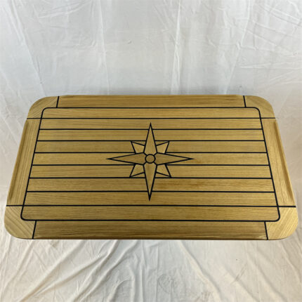 Boat Rectangular Teak Table Top 510x860mm,20x34 Inch Star Inlay Round Corner Marine Yacht RV TTR8650