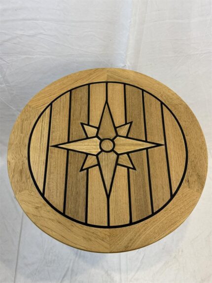 Boat Round Teak Table Top 500mm 19.7 Inch Diameter Star Inlay Marine Yacht Caravan RV TR50
