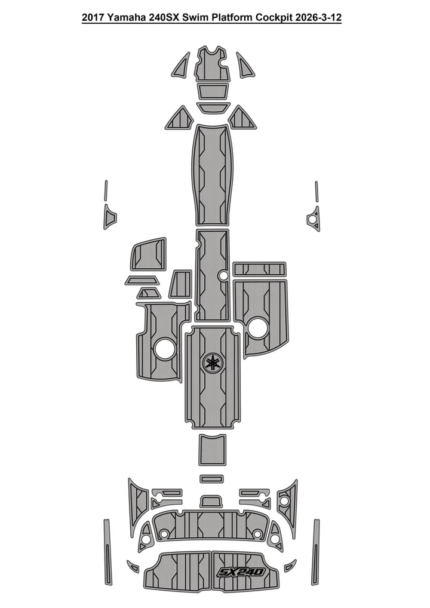 2015-2021 Yamaha 240/242 Swim Platform Cockpit Boat EVA Faux Teak Deck Floor Pad SeaDek Style Self Adhesive With Custom Design in Black and White