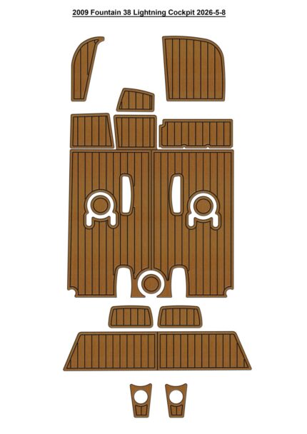 2009 Fountain 38 Lightning Cockpit Pad Boat EVA Foam Faux Teak Deck Floor Mat SeaDek Style Self Adhesive